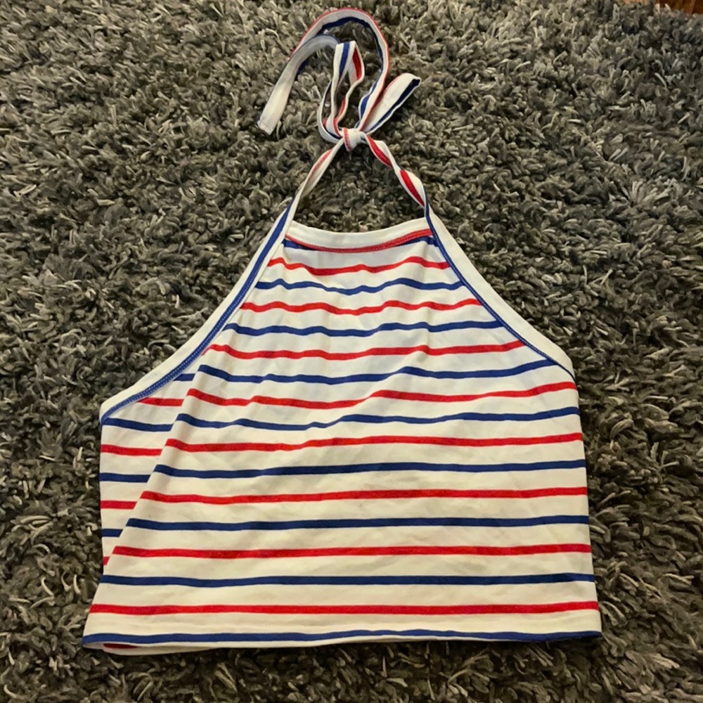 shein halter red white and blue striped crop tank!